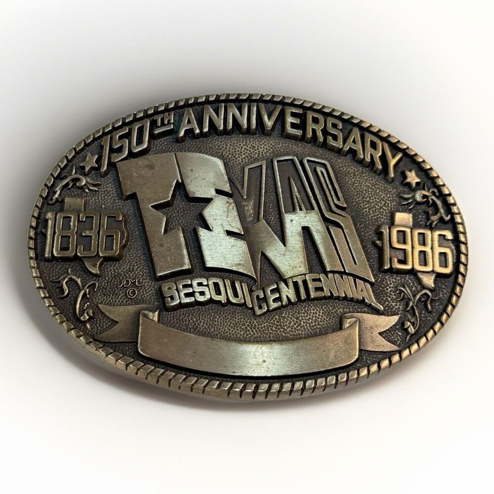 150th Anniversary Texas Sesquicentennial 1836-1986 Solid Brass Belt Buckle